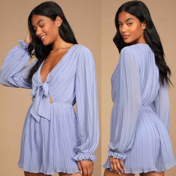 Lulus Pants - NWT Lulus XS Blue Pleated Long Sleeve Romper Women's Romper